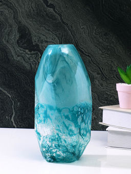 Tayhaa - Blue Speckled Glass Flower Vase