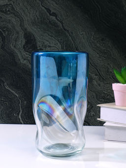 Tayhaa - Azure Blue Wave Printed Glass Flower Vase