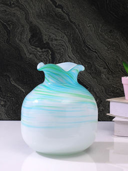 Tayhaa - Blue Printed Glass Flower Vase