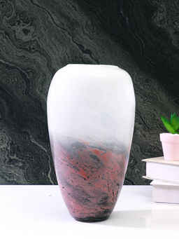 Tayhaa - White Marble Finish Glass Flower Vase