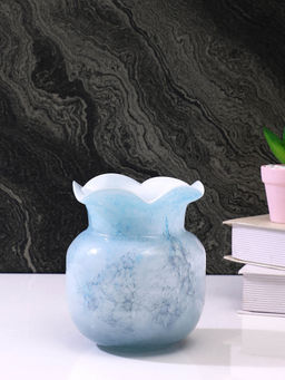 Tayhaa - Blue Ruffled Glass Flower Vase