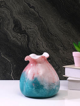 Tayhaa - Gradient Pink & Teal Printed Glass Flower Vase
