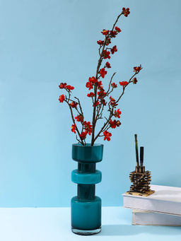 Tayhaa - Teal Textured Modern Glass Flower Vase
