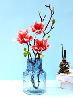 Tayhaa - Blue Ripple Textured Glass Flower Vase