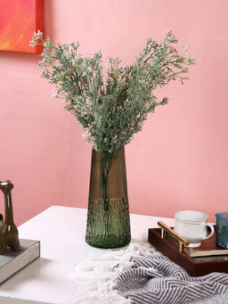 Tayhaa - Mosswood Ripple Olive-Green Textured Glass Flower Vase