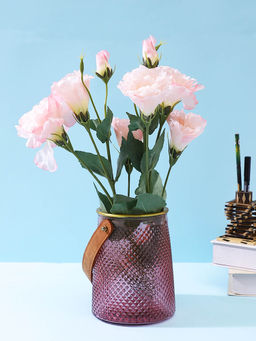 Tayhaa - Pink Textured Glass Lantern Flower Vase with Handle