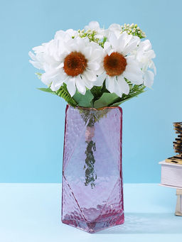 Tayhaa - Rose Quartz Luxe Purple Textured Glass Flower Vase