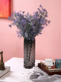 Tayhaa - Charcoal-Grey Woven Textured Glass Flower Vase
