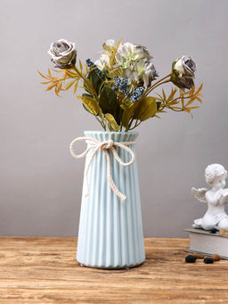 Tayhaa - Azure Charm Blue & Beige Striped Ceramic Rope Flower Vase
