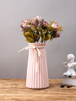 Tayhaa - Vintage Charm Pink Striped Ceramic Rope Flower Vase