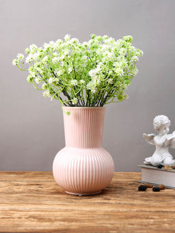 Tayhaa - Vintage Bloom Pink Striped Ceramic Flower Vase