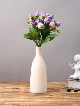 Tayhaa - Sandstone Grace Off-White Matte Ceramic Bottle-Shaped Flower Vase