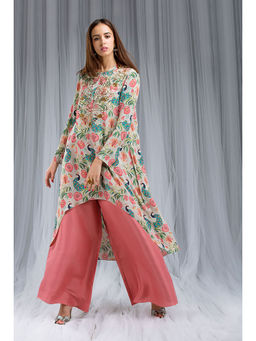 Payal Singhal - Khaki Anaar Aur Mor Print Kurta & Palazzo Set (Set of 2)