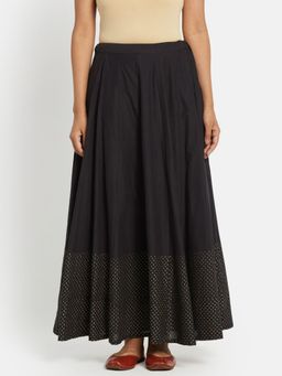 Fabindia - Black Cotton Mull Printed Long Skirt