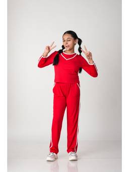 Urban buds - Premium Contrast Knit Cami and Jacket with Trackpant - Red