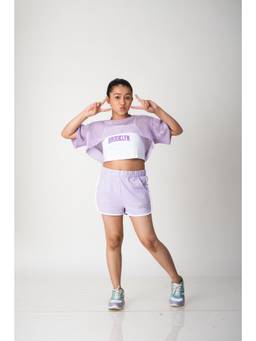 Urban buds - Girls Trendy Summer Outfit Mesh Crop Top with Shrug and Short