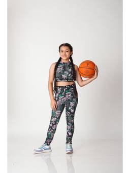 Urban buds - Premium Girls Tropical Print Activewear Crop Top and Tights