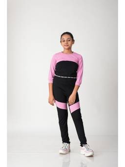 Urban buds - Colorblock Three-Piece Activewear Crop Top and Leggings with Shrug - Black