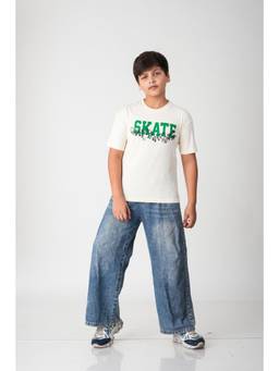 Urban buds - Boys Off-White Skate Puff Print Cotton T-Shirt
