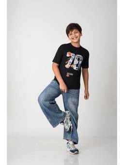 Urban buds - Boys Black Famous 78 Graphic Cotton T-Shirt