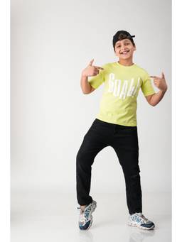 Urban buds - Boys Lime Green Goal! Puff Print Cotton T-Shirt