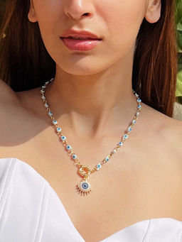 Pipa Bella by Nykaa Fashion - Contemporary Blue Enamel Evil Eye with Sailor Clasp Necklace