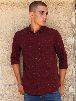 Lee - Men Maroon Printed Slim Fit Shirt