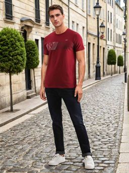 Lee - Mens Graphic Print Red Crew Neck T-Shirt (Slim)