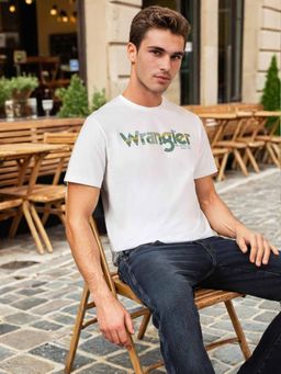 Wrangler - Men Regular Logo White Crew Neck T-Shirt