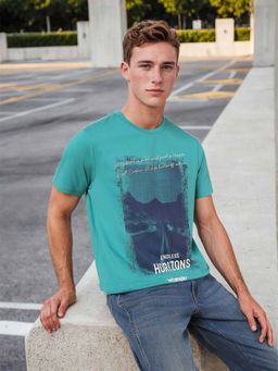 Wrangler - Men Regular Graphic Print Green Crew Neck T-Shirt