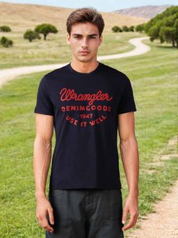Wrangler - Mens Logo Blue Crew Neck T-shirt
