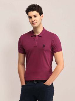 U.S. POLO ASSN. - Burgundy Solid/Plain Collar Neck Polo T-Shirt
