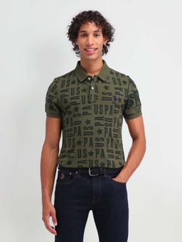 U.S. POLO ASSN. - Olive Typography Collar Neck Polo T-Shirt
