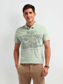 U.S. POLO ASSN. - Green Graphic Collar Neck Polo T-Shirt