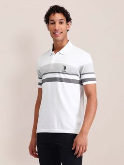 U.S. POLO ASSN. - White Stripes Collar Neck Polo T-Shirt