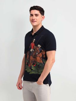 U.S. POLO ASSN. - Navy Blue Graphic Collar Neck Polo T-Shirt