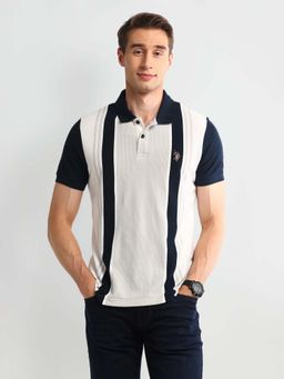 U.S. POLO ASSN. - White Stripes Collar Neck Polo T-Shirt