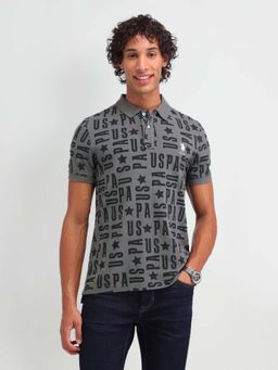 U.S. POLO ASSN. - Grey Typography Collar Neck Polo T-Shirt