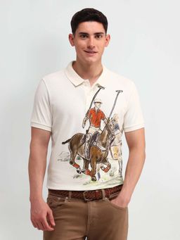 U.S. POLO ASSN. - Ivory Graphic Collar Neck Polo T-Shirt