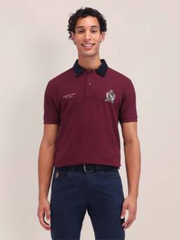 U.S. POLO ASSN. - Maroon Solid/Plain Collar Neck Polo T-Shirt