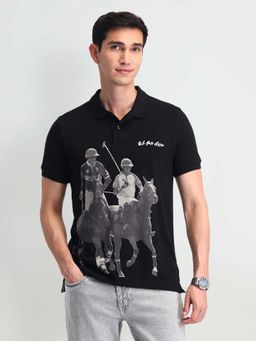 U.S. POLO ASSN. - Black Graphic Collar Neck Polo T-Shirt