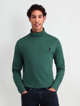 U.S. POLO ASSN. - Green Solid/Plain Turtle Neck T-Shirt