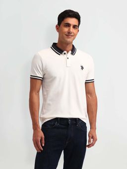 U.S. POLO ASSN. - Ivory Solid/Plain Collar Neck Polo T-Shirt