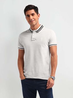 U.S. POLO ASSN. - Grey Solid/Plain Collar Neck Polo T-Shirt