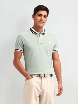 U.S. POLO ASSN. - Green Solid/Plain Collar Neck Polo T-Shirt