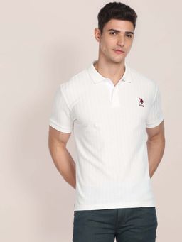 U.S. POLO ASSN. - White Solid/Plain Collar Neck Polo T-Shirt