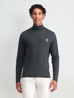 U.S. POLO ASSN. - Grey Solid/Plain Turtle Neck T-Shirt