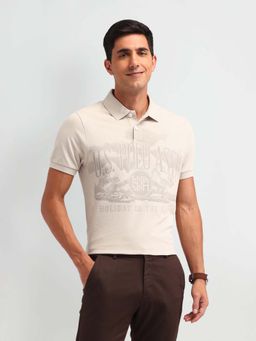 U.S. POLO ASSN. - Beige Graphic Collar Neck Polo T-Shirt