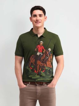 U.S. POLO ASSN. - Olive Graphic Collar Neck Polo T-Shirt