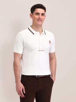 U.S. POLO ASSN. - Off White Solid/Plain Collar Neck Polo T-Shirt